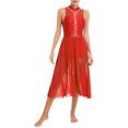 thumbnail image 4 of Aiihoo Women's Lyrical Dance Dress Shiny Rhinestone Modern Contemporary Flowy Ballet Dance Leotards Dress Red M, 4 of 7
