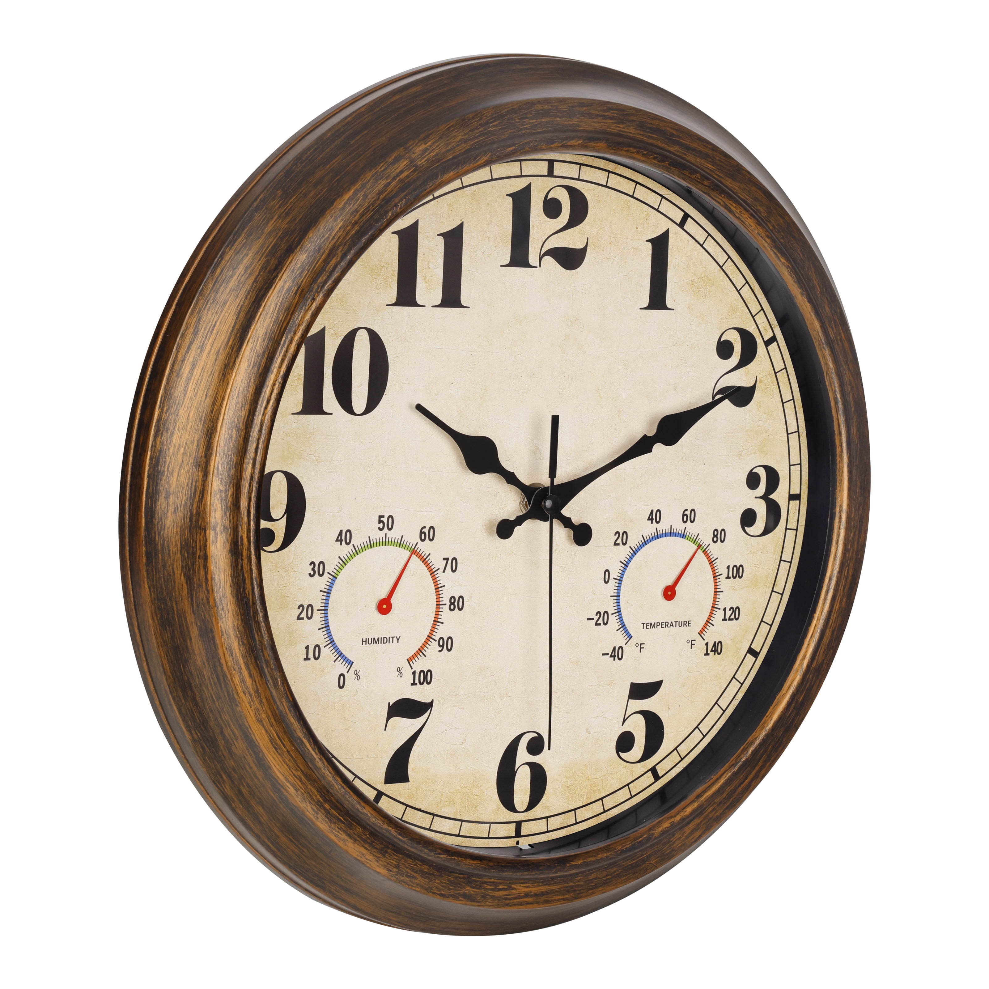 13 Inch Retro Wall Clock,Indoor and Outdoor,Quartz,Analog,Waterproof,Thermometer,Bronze