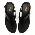 thumbnail image 4 of FSJ Women Low Wedge Heel Thong Sandals Ankle Strap Round Open Toe Flip Flops Comfortable Cushion Heeled Sandals Size 5 Black, 4 of 4