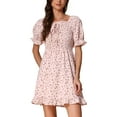 thumbnail image 1 of Vestido Floral con Mangas Abullonadas, Espalda Fruncida y Escote Corazón, con Dobladillo Volante XL Rosa Claro, 1 of 6