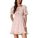 thumbnail image 1 of Vestido Floral con Mangas Abullonadas, Espalda Fruncida y Escote Corazón, Con Volantes, Talla M, Rosa Claro, 1 of 6