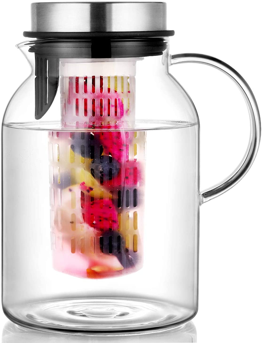 Ottoy Glass Fruit Infuser Water Pitcher with Removable Lid, High Heat