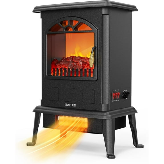 22.4" H Electric Fireplace Stove, 1000W/1500W Freestanding Electric Heater with Realistic Flame Effect, Adjustable Temperature, Overheat Protection for Bedroom Living Room, ETL
