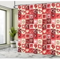 thumbnail image 2 of Red Shower Curtain, Valentines Day Themed Frames Pattern with Hearts Stars Love Lettering and Candy, Fabric Bathroom Set with Hooks, 69W X 75L Inches Long, Red Coral Beige, by Ambesonne, 2 of 4