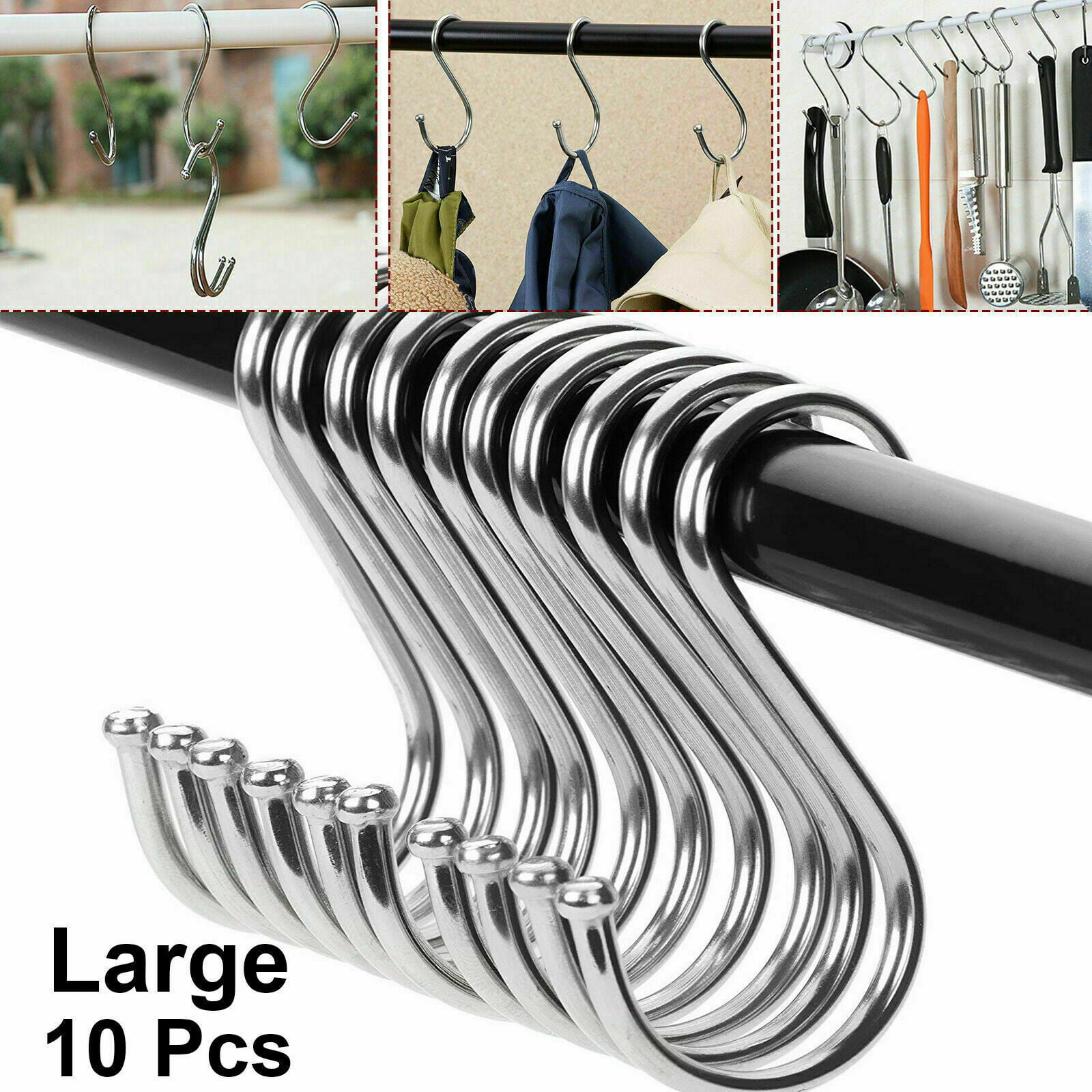10Pc Stainless Steel S Hooks Kitchen Meat Pot Pan Utensil Clothes Hanger Hanging