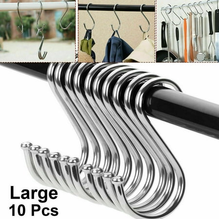 

SPRING PARK 10Pcs Stainless Steel S Hooks Kitchen Meat Pan Utensil Clothes Hanger Hanging