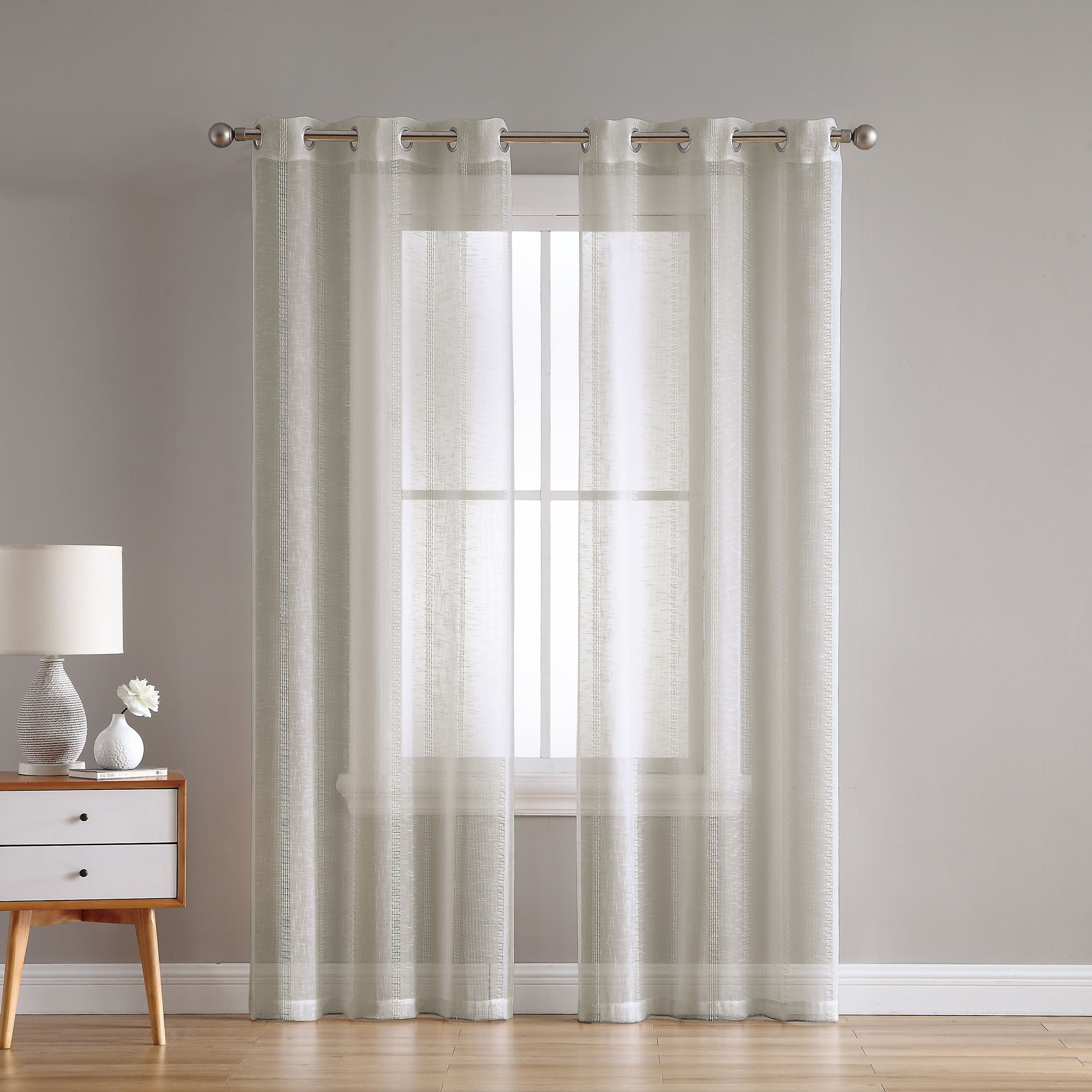 VCNY Home Hatfield Woven Sheer Stripe Grommet Curtain Panel Pair, 76 x 84, Natural