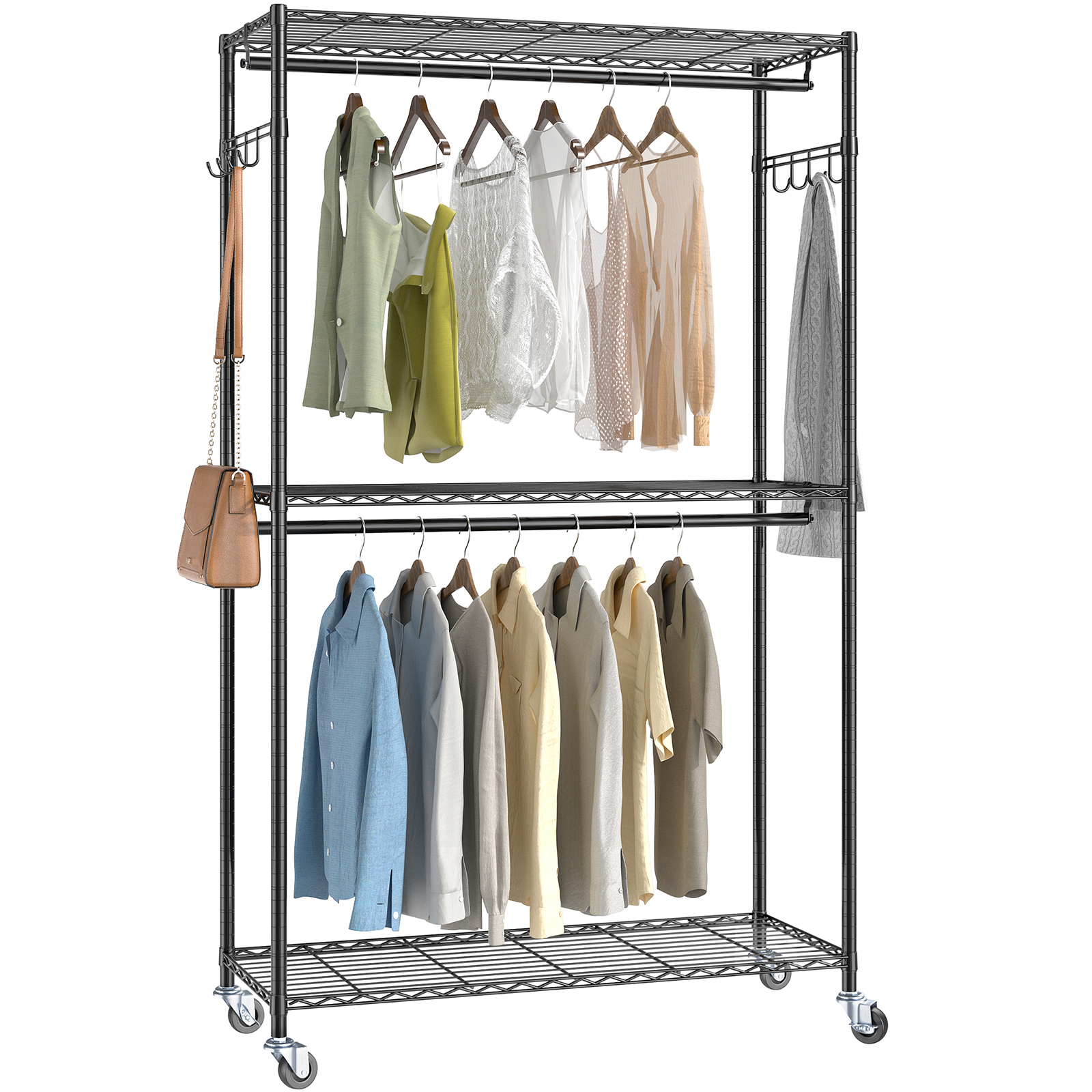 VIPEK V12 Metal Rolling Garment Rack 3 Tiers Adjustable Clothes Rack W ...