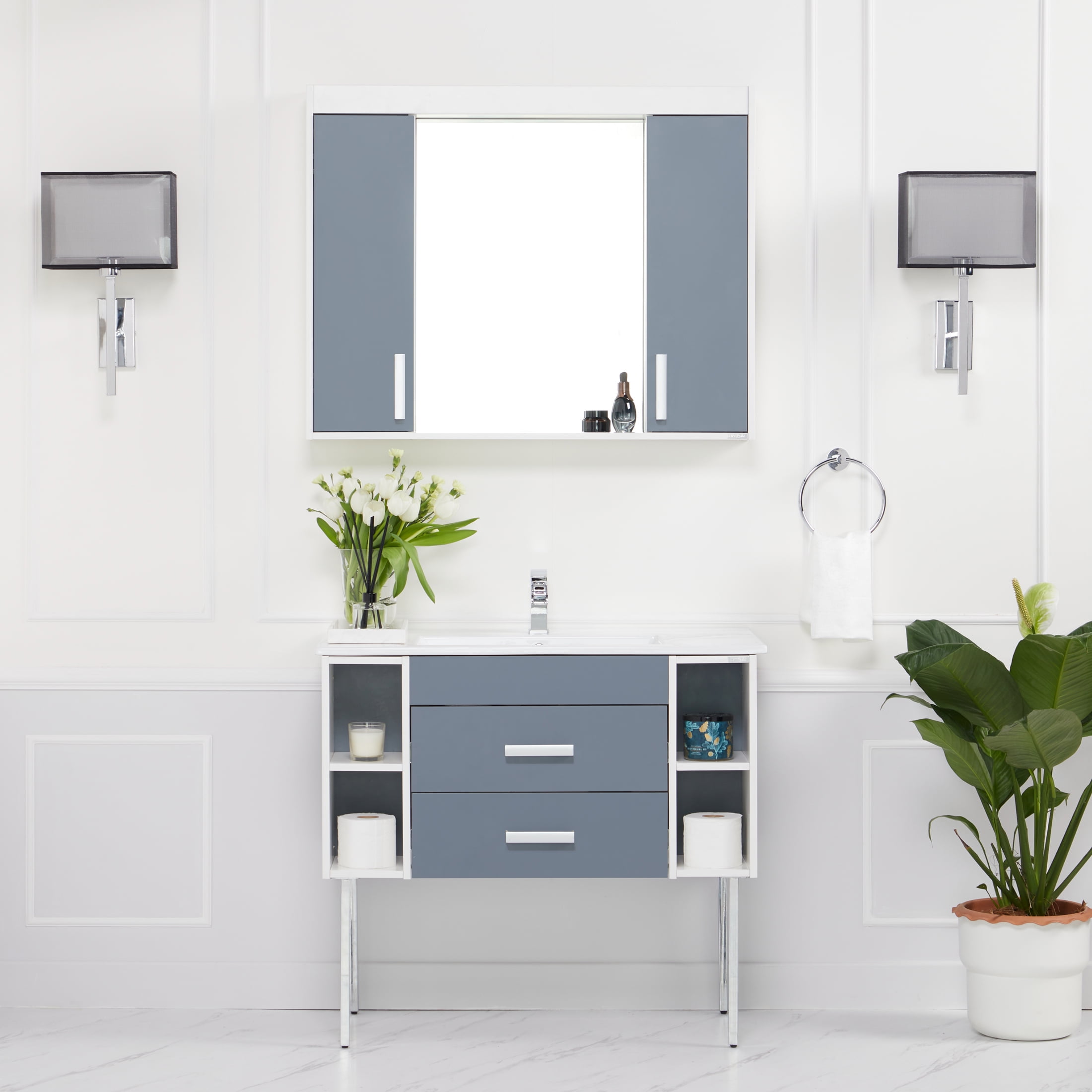 LUXE Bidet Kyro Bathroom Vanity, Medicine Cabinet, Sink, Carbon Gray
