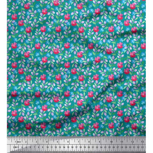 Soimoi Georgette Viscose Fabric Leaves & Floral Artistic Fabric Prints by Yard 42 Inch Wide