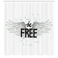 thumbnail image 3 of Angel Wings Shower Curtain, Be Free Message Lifestyle Tattoo Style Slogan Concept Art Illustration, Fabric Bathroom Set with Hooks, 69"WX70"L, Black and White, by Ambesonne, 3 of 3