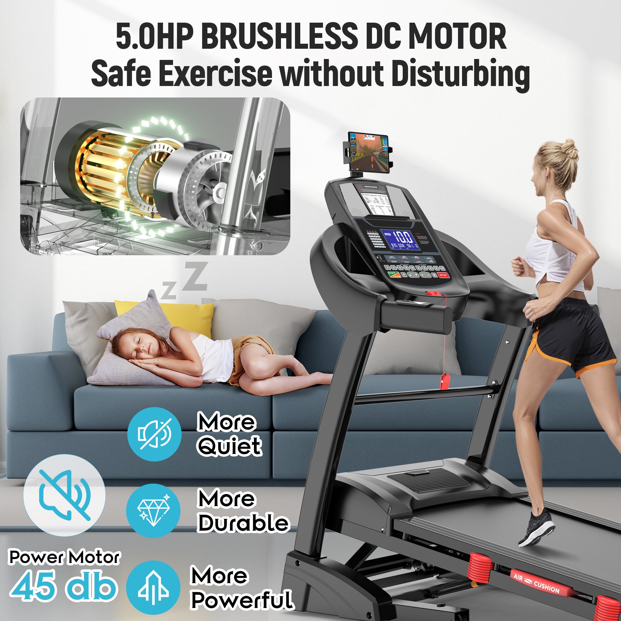 Foldable Treadmill with 15% Auto Incline, 300LB Capacity, Smart App Control, Shock Absorption Belt, Heart Rate Monitor, Home Gym Running Machine