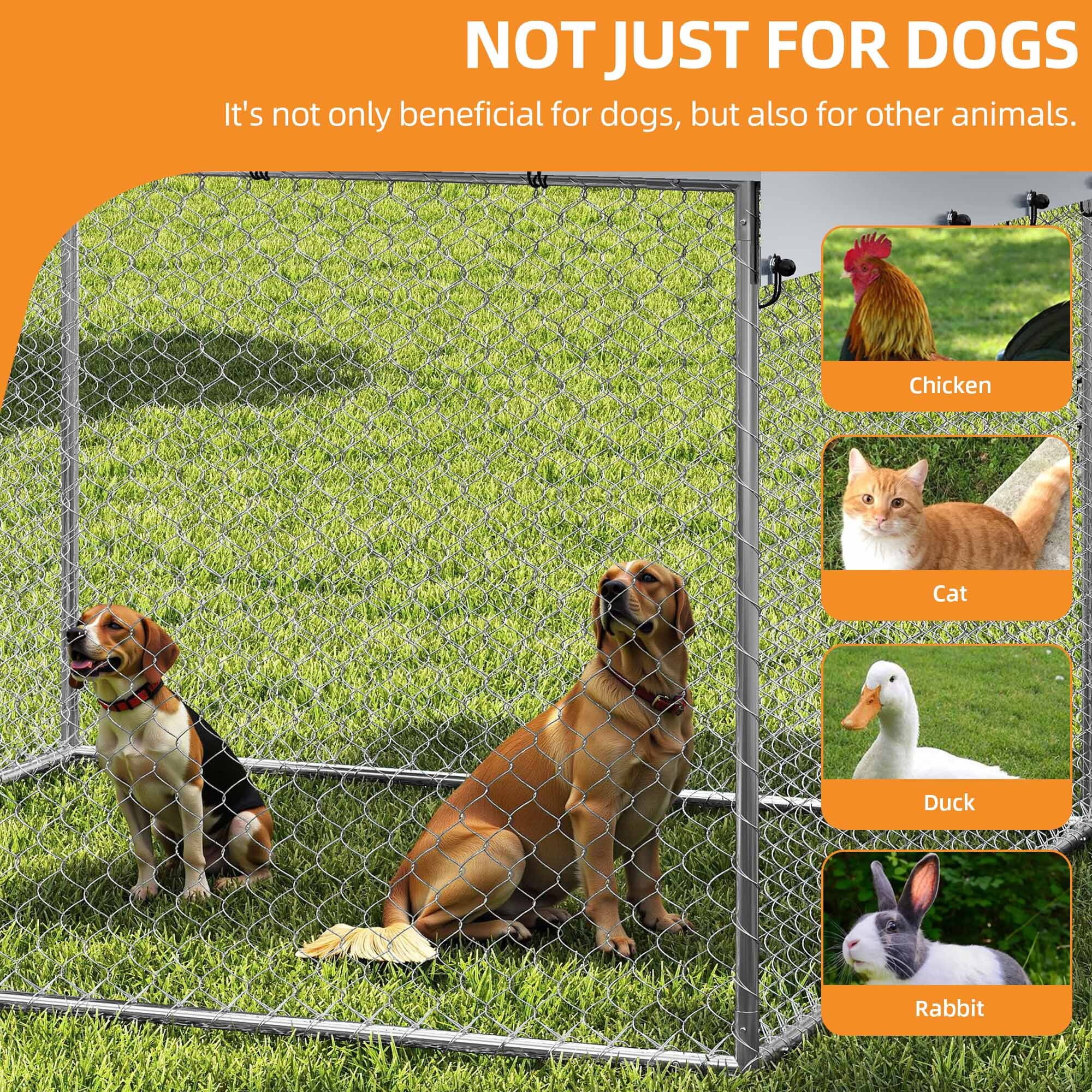 Uforic 7.5'x7.5' Outdoor Dog Kennel with Rotating Feeder & Roof, Heavy Duty for Backyard Farm