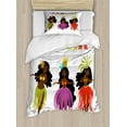 thumbnail image 1 of Aloha Duvet Cover Set Twin Size, Hawaiian Hula Girls with Long Wavy Hair Dancing in Exotic Costumes Floral Theme, Decorative 2 Piece Bedding Set with 1 Pillow Sham, Multicolor, by Ambesonne, 1 of 3