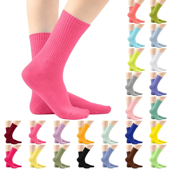 QSAWXQZ Kids' Crew Socks Solid Knitting Breathable Mid Calf Socks 5-13Years