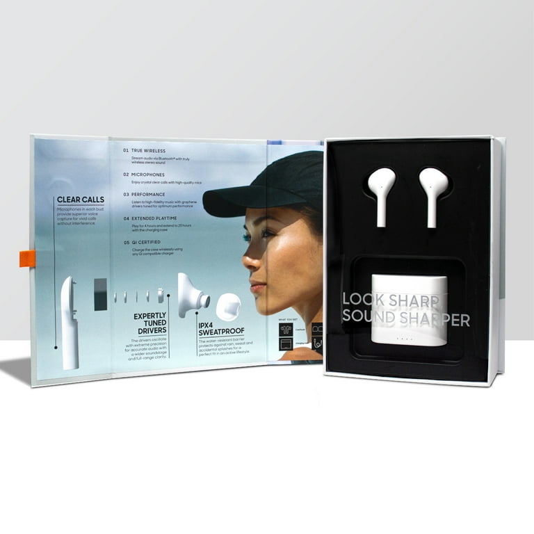SHARPER IMAGE Wireless Earbuds Bluetooth 5.0 Headphones with Qi Wireless Charging Earphones with 4 Mics and Diamond Drivers 28 hr Playtime Noise