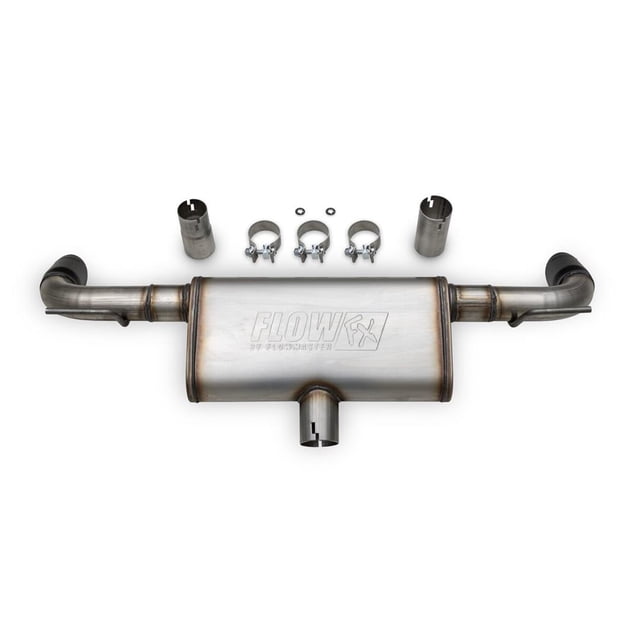 Flowmaster Exhaust System Kit 718154 FlowFX Axle-Back System; 409 Stainless Steel; With Muffler; 2-1/2 Inch Pipe Diameter; Single Exhaust With Dual Exit; Dual Out Rear Exit; With Hardware And Hangers
