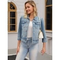 thumbnail image 7 of DARING DIVA Women's Cropped 3/4 Sleeve Button Down Washed Denim Jacket 2XL Light Blue, 7 of 7