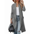 thumbnail image 1 of Cárdigan Holgado de Punto Abierto para Mujer, Informal, de Larga, Drapeado, con Bolsillos, Chaqueta Larga, Suéter. Gris L, 1 of 10
