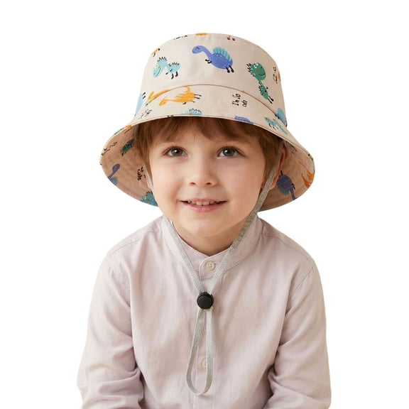 Kids Cute Cartoon Dinosaur Fisherman Hat Breathable Sun Protection Windproof Adjustable Cap for Toddler Boys and Girls Beige 3 Years-7 Years