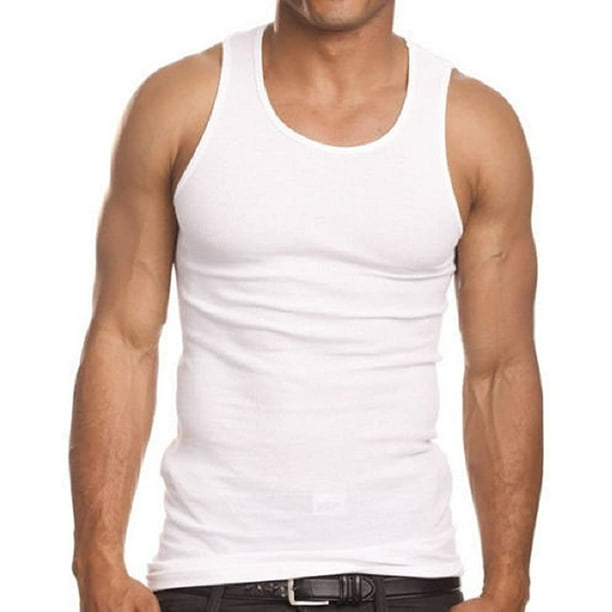 JMR - JMR Men's White 100% Cotton Ribbed Tank Tops A- Shirts, 6-pack ...