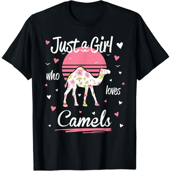 Camel Design, Just A Girl Who Loves Camels T-ShirtMen's and women's gift, black and white T-shirt, size: Extra large S-4XL