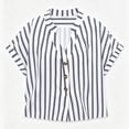 thumbnail image 5 of ITSAME Womens Plus Size Blouses V-Neck Short Sleeve Striped Button Up Shirts Business Work Tops Blue Size L, 5 of 5