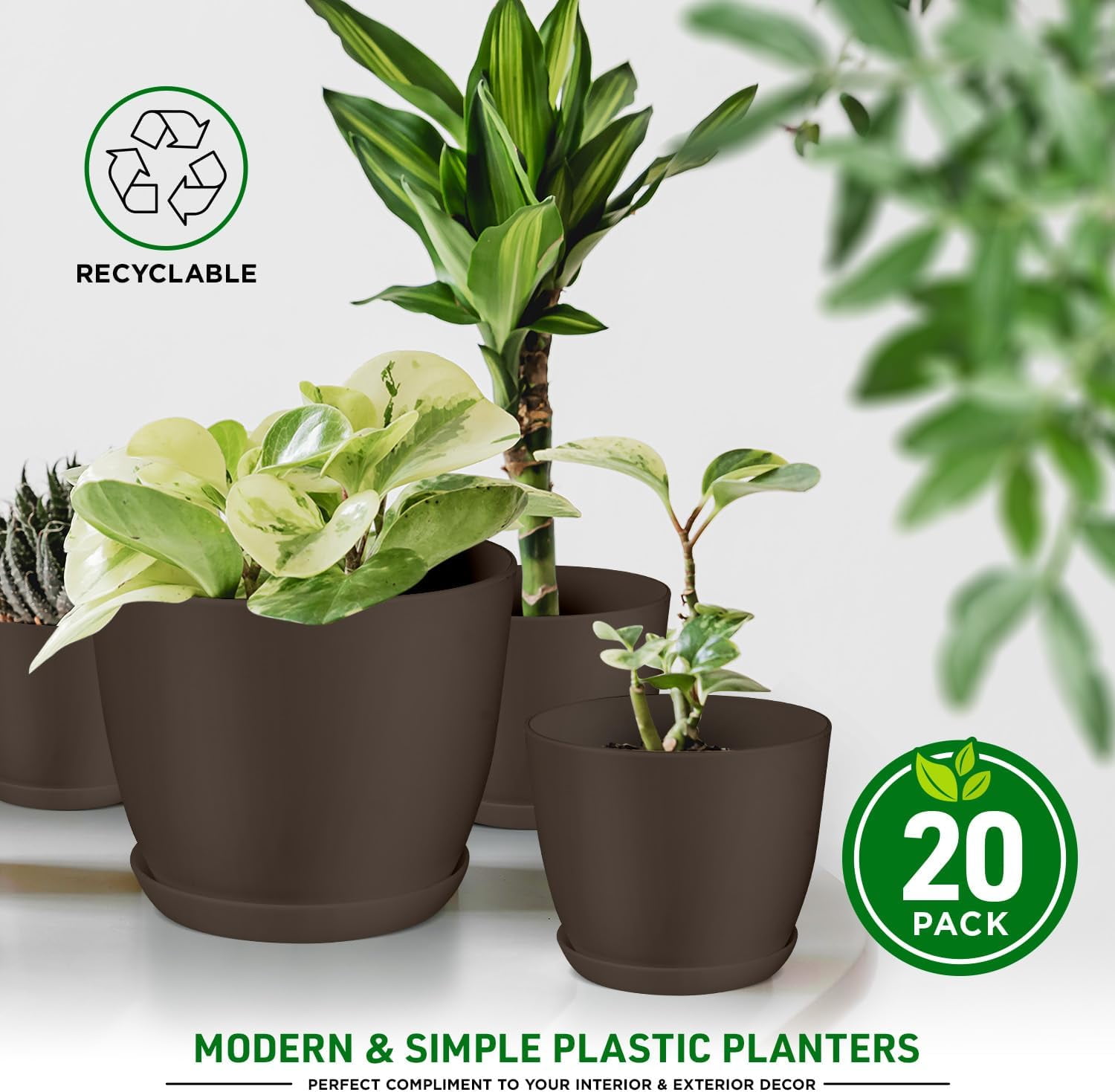Lifemaster 20-Piece Brown Planter Pots with Drainage - Lightweight, Durable, Space-Saving Design for Indoor/Outdoor Use