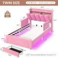 thumbnail image 2 of Twin Size Bed with Storage Drawer and Charging Station, Velvet Upholstered Platform Bed Frame with LED Lights,Chic Wavy Storage Headboard and Safety Removable Guardrails ,Pink, 2 of 9