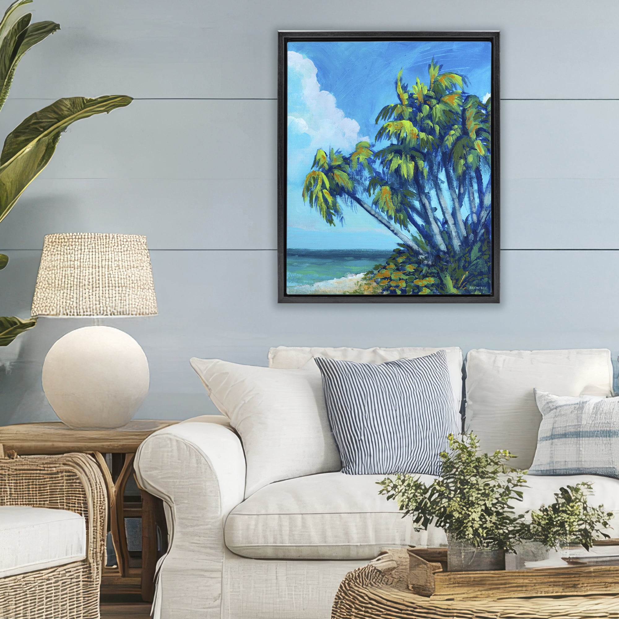 Stupell Industries Cerulean Sky & Palms Black Framed Floater Canvas Wall Art, design by Dan Meneely