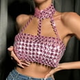 thumbnail image 3 of Mittory Women's Sequin Rhinestone Halter Crop Top Sexy Strappy Choker Sparkly Disco Nightclub Party Tank Shirts, 3 of 8