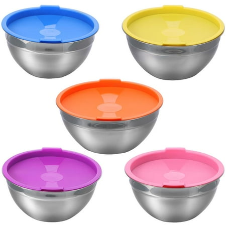 

5pcs Mixing Bowls with Lids Anti-corrosion Anti-rust Stainless Steel Mixing Bowls Nesting Bowls for Baking Cooking Salad Serving Food