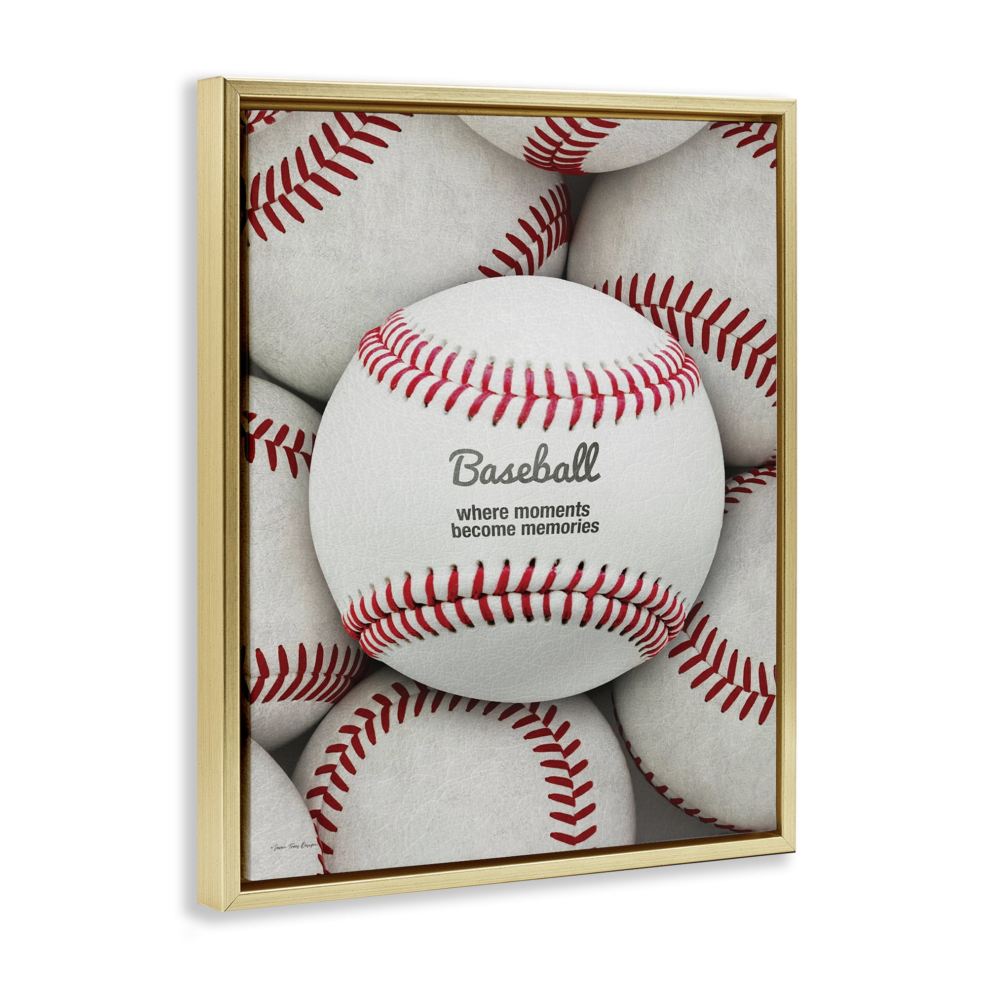 Stupell Industries Baseball Memories Phrase Sports Painting Gold Floater Framed Canvas Art Print Wall Art, 17 x 21