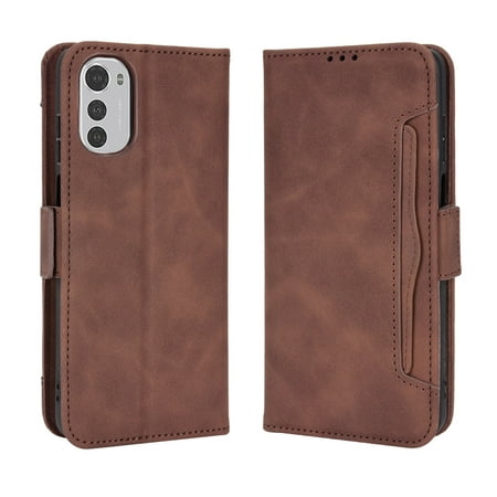Case for Motorola MOTO E32 4G Cover Adjustable Detachable Card Holder Magnetic closure Leather Wallet Case - Brown