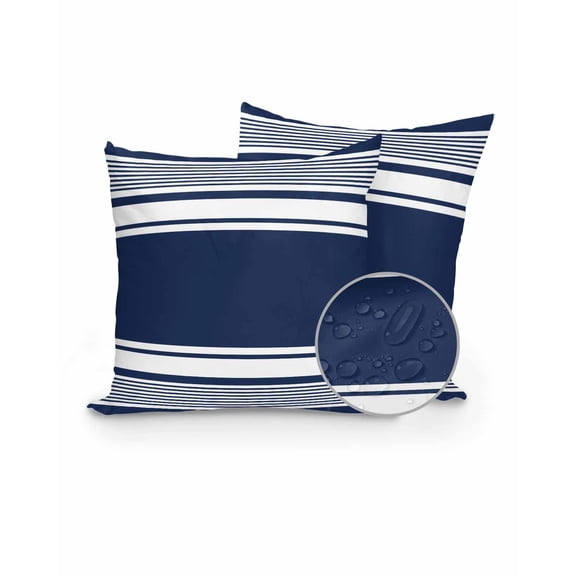 Outdoor Pillows Waterproof, Navy Blue Striped Throw Pillows with Inserts Included, Modern Color Block Farmhouse Stripes Indoor Outdoor Decorative Lumbar Pillow for Bed/Couch/Patio 18"x18", 2Pcs