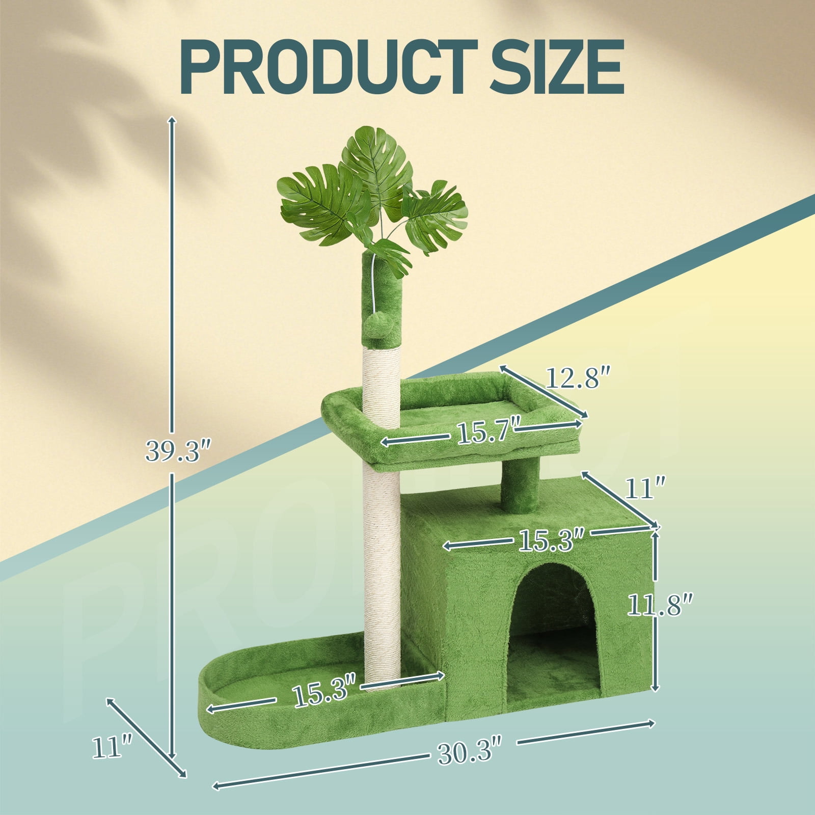 ZephyPaws 36" Multi-Level Cat Tree with Leaf Design, Cat Tower with Scratching Posts, Condo, Plush Beds & Hanging Ball for Indoor Kittens and Cats, Green