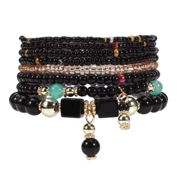 GKNET 8 Pcs/ensemble Boho Bracelet en Cristal Multicouche Perles Bijoux pour Femmes Cadeau Nouveau-Noir
