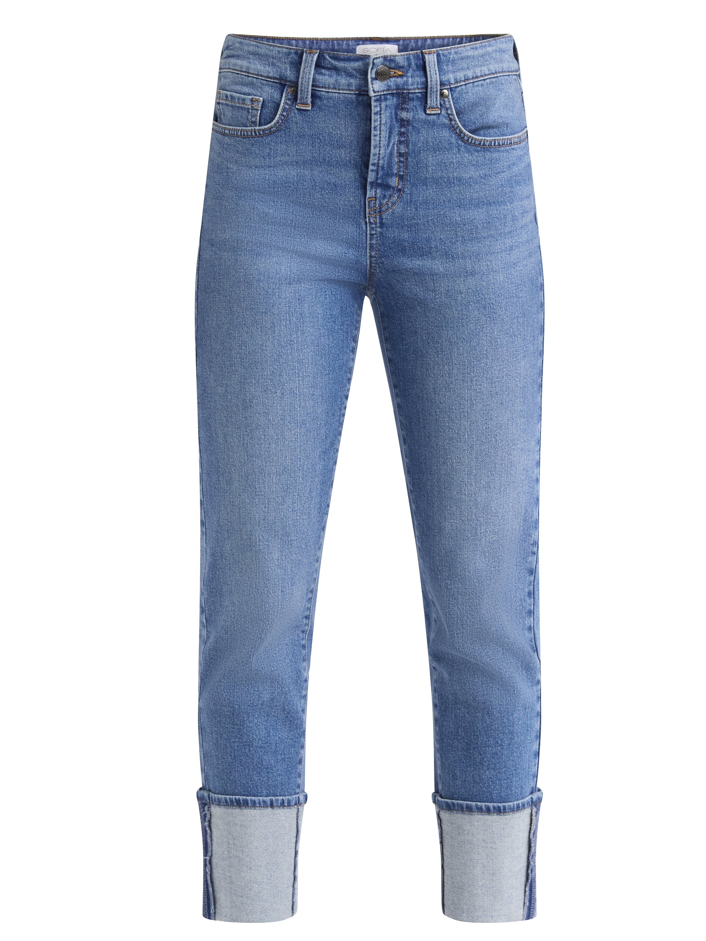 Sofia Jeans Women's Slim Cuffed Denim Mid Rise Jeans, 27" Inseam, Size 0-20