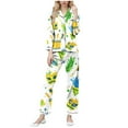 thumbnail image 2 of Yteetum Women's Carnival Pajamas Sets Oversized Lapel Mardi Gras Print Button Long Sleeve Sleepwear T Shirt and Pjs Pant 2 Piece Matching Set Casual Turndown Plus Size Pajama and Pants Loungewear Set, 2 of 9