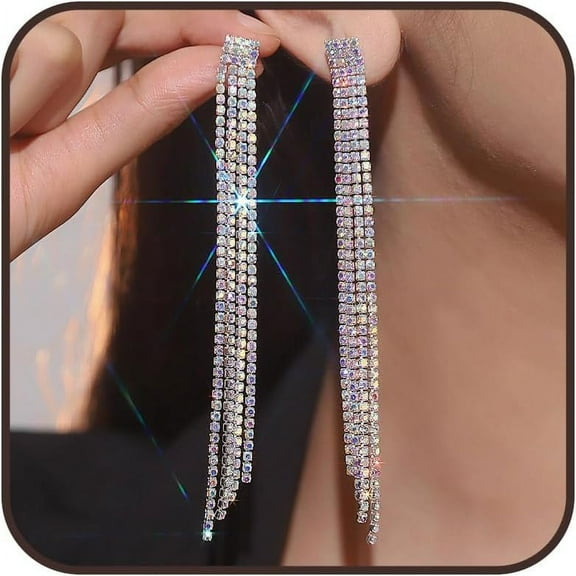 Rhinestone Tassel Earrings for Women Sparkly Long Tassel Earrings Prom Earrings Bling Crystal Chandelier Earrings Wedding Party Prom Dress Outfit Jewerly Gifts
