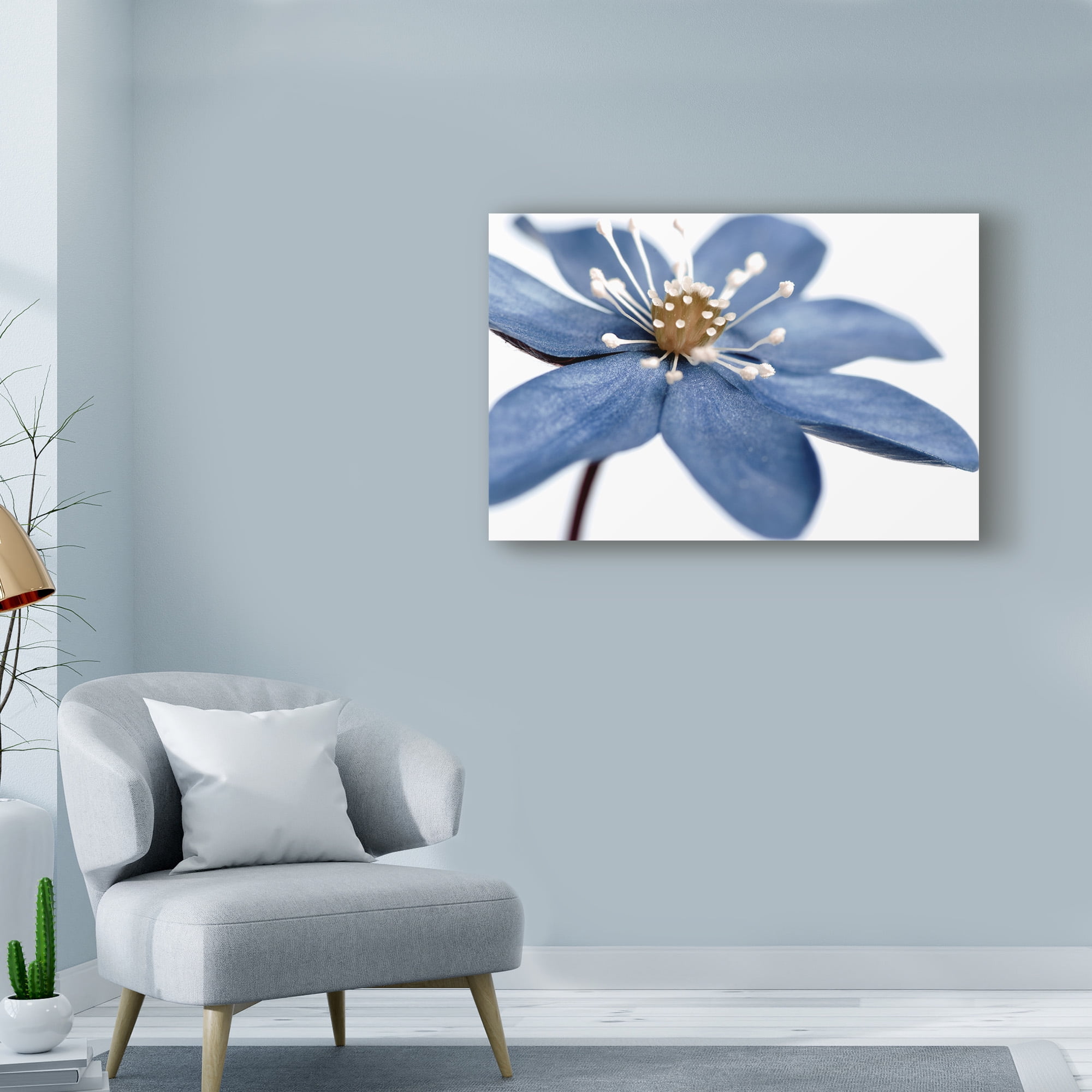 Tom Quartermaine 'Blue Flower On White' Canvas Art
