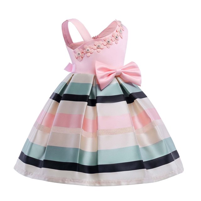 EGNMCR Robe Fille Robe Tout-Petit Fille Satin Nœud Décoration Fleur Anniversaire Robe de Fête Longue Robes Robe Fille