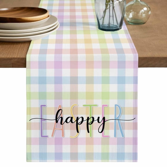 Table Runner - 72 Inch Long, Easter Kitchen Dining Table Runner Dresser Scarves, Colorful Checkered Plaid Spring Gingham Textured Farmhouse Decor for Coffee Tables Wedding Party Banquet