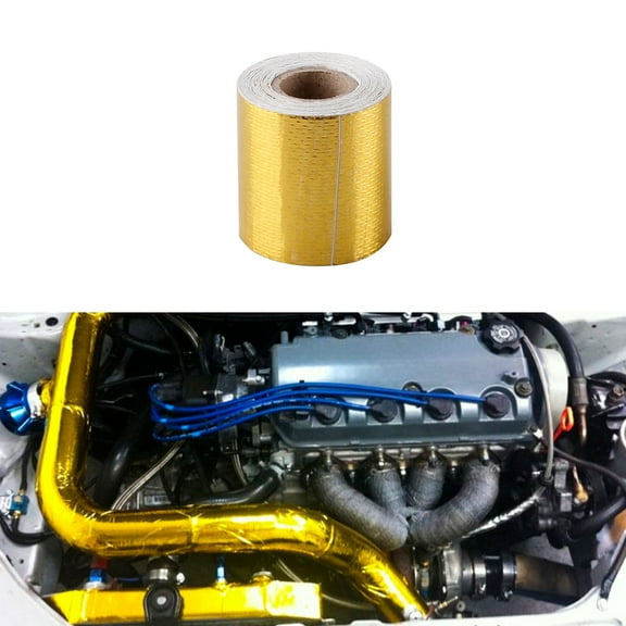 HBYJLZYG Car Accessories Gold Silvery Aluminum Foil Tape Heat Insulating Tin Foil Paper High Temperature Resistive Fiber Cloth Suitable for Exhaust Pipe Range Hood