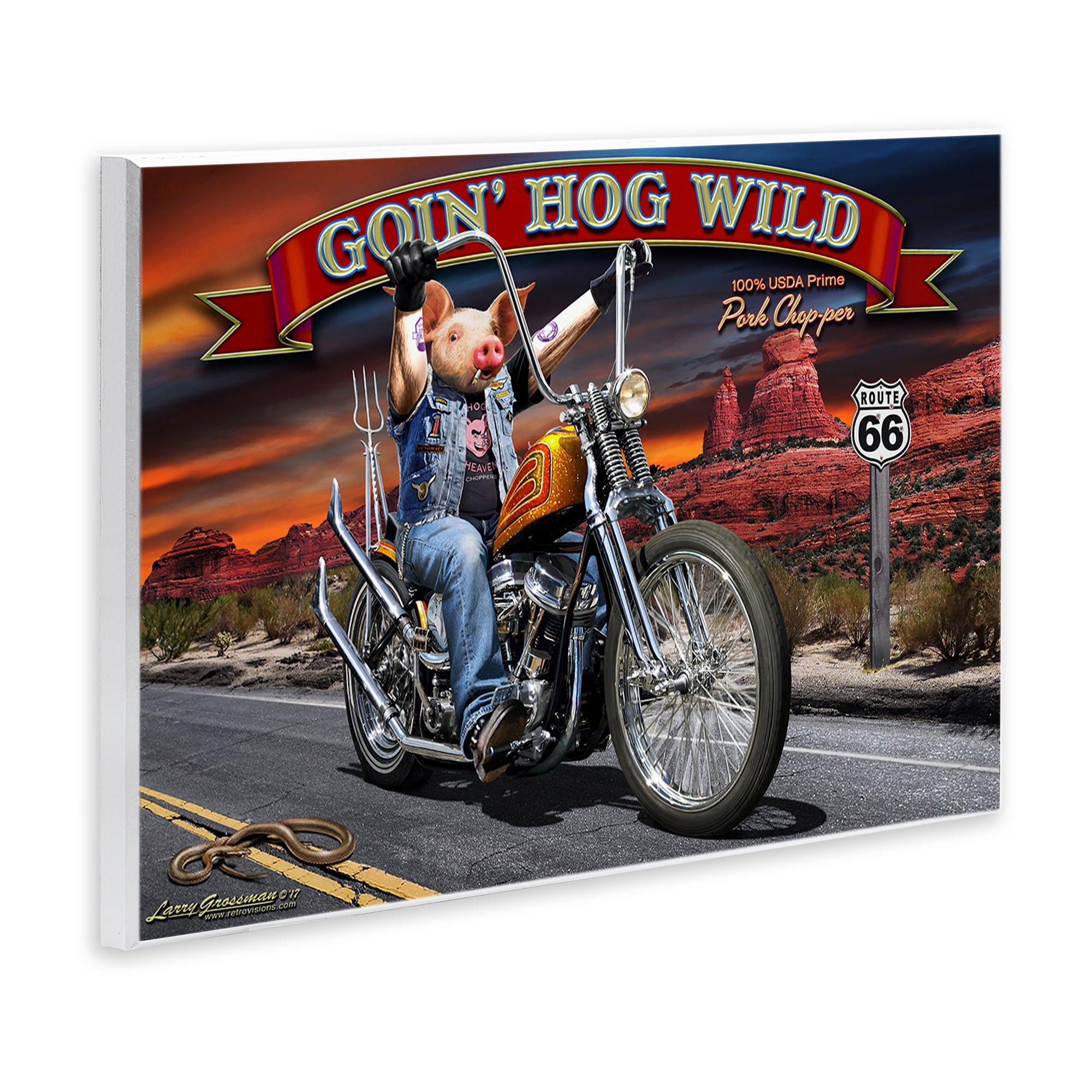Stupell Industries Hog Wild Chopper Bike Animals & Insects Painting Unframed Art Print Wall Art, 19 x 13