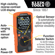 Klein Tools Slim Digital Multimeter, TRMS Auto-Ranging, 600V, Temp