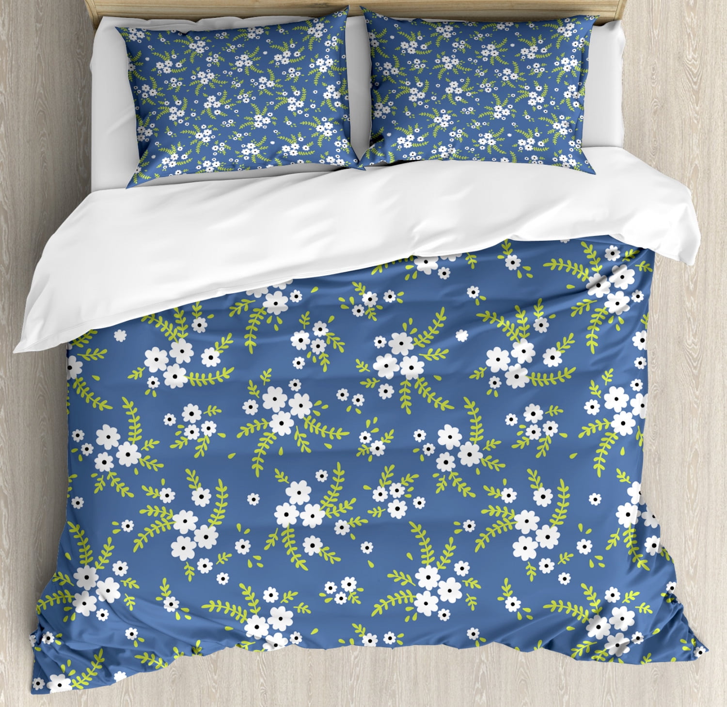 Flower Duvet Cover Set Queen Size, Spring Blooms Field Violet Toned