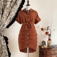 thumbnail image 5 of FYDUU Toddler Girl Summer Casual Dress Girls Summer Casual Dress Short Sleeve Button Front Pleated Waist A-Line Solid Color Dresses 7-8 Years, 5 of 7