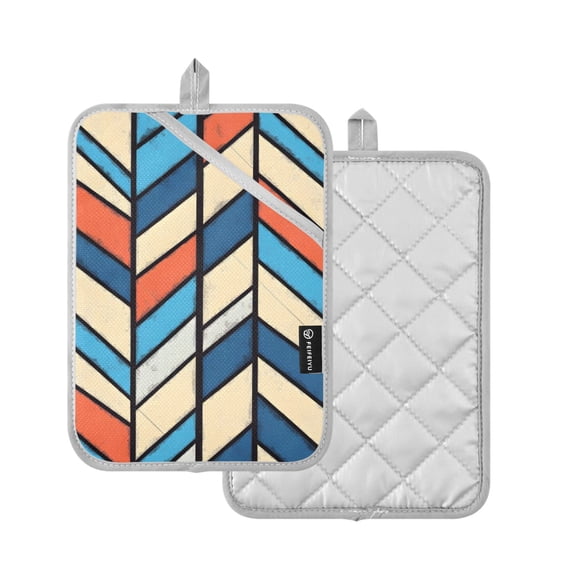Yayeee Pot Holders Kitchen Heat Resistant with Pocket 7"x9.8" Cotton Oven Cooking Hot Pads, Blue Geometric