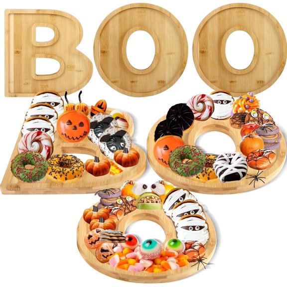3 Pcs Halloween Boo Charcuterie Board Funny Cute Wooden Cheese Board Charcuterie Platter Halloween Decorative Platter for Snack Food Birthday Party